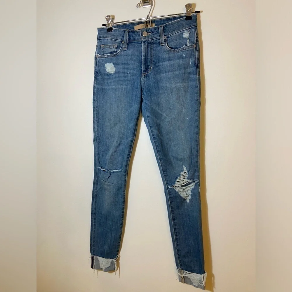 Joe's Women's Distressed Icon Rhea Mid Rise Skinny Cuff Crop Jeans SZ 24
